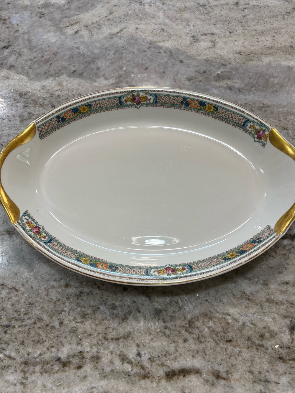 Decorative Off White Porcelain Serving Platter with Gold Handles by Warwick